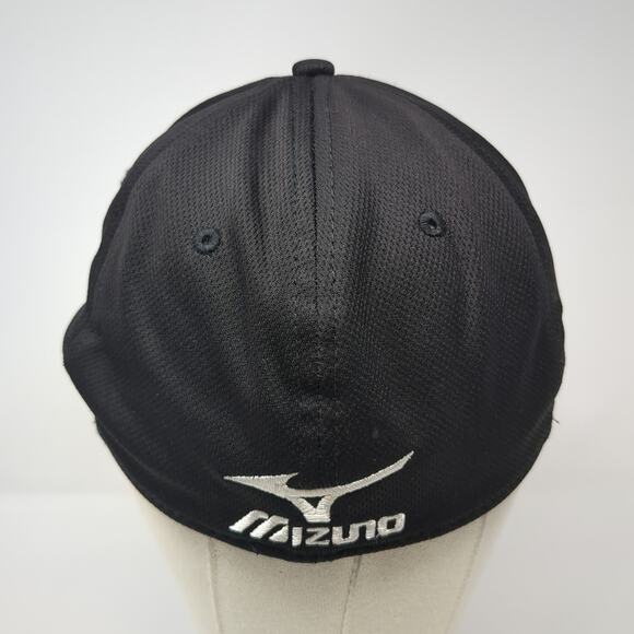 Mizuno Fitted Baseball Hat Black Large Solid Embroidered Vent Holes - Picture 6 of 9